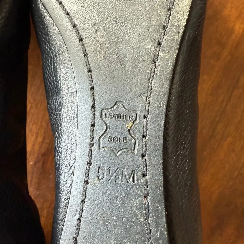 Tory Burch Claire Elastic Ballet Flats Shoes Perfect Black Gold Size 5.5 Comfort